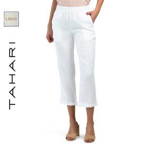 NWT Tahari Linen High Rise Solid Pull On Cropped Pants